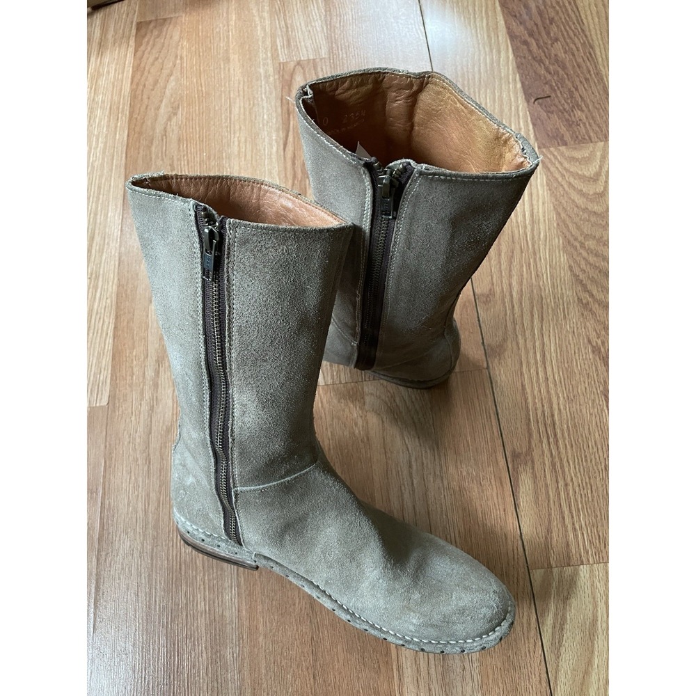 BedStu Beige Khaki Suede Riverpark Combat Boho Whipstitch Tall Mid Calf Boots 10